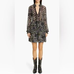 EUC Ganni Long Sleeve Floral Print Georgette Dress size US6/EU38